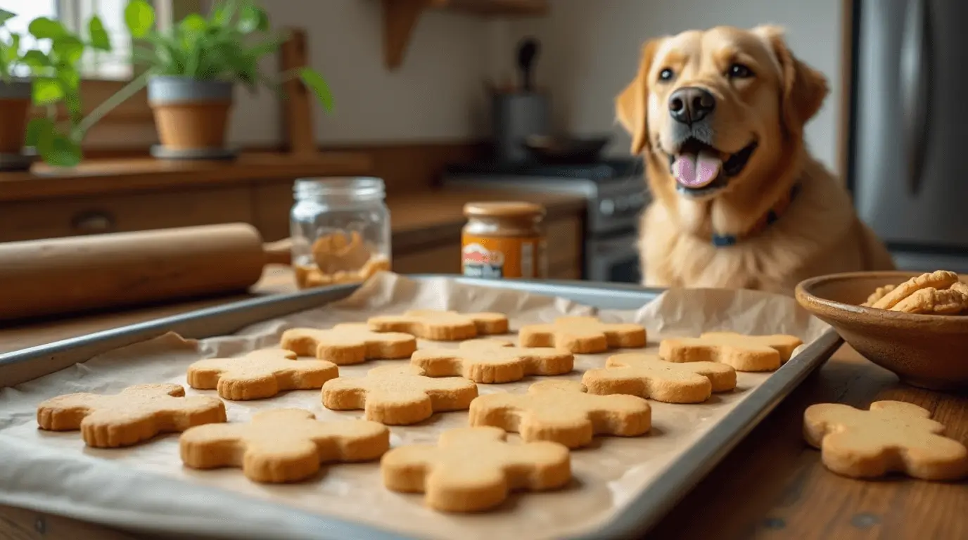 Homemade dog biscuits with peanut butter, arranged on a plate, perfect for treating your furry friend.