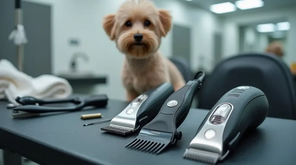 Professional-grade pet grooming clippers designed for dog grooming, with durable blades and ergonomic handles.