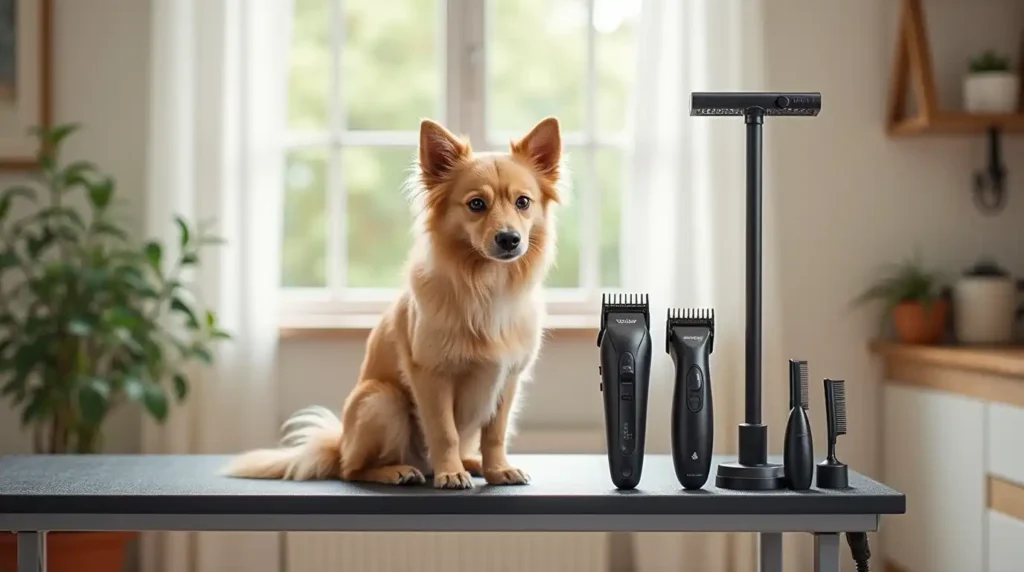 Various types of pet grooming clippers for dogs, including corded, cordless, and professional models.