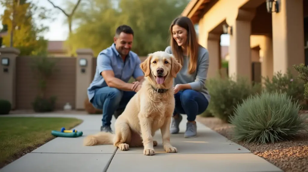 A trainer working with a dog in a Las Vegas park, practicing basic commands and positive reinforcement techniques.
