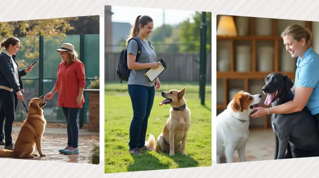 A dog and trainer working together at a professional training and boarding facility.